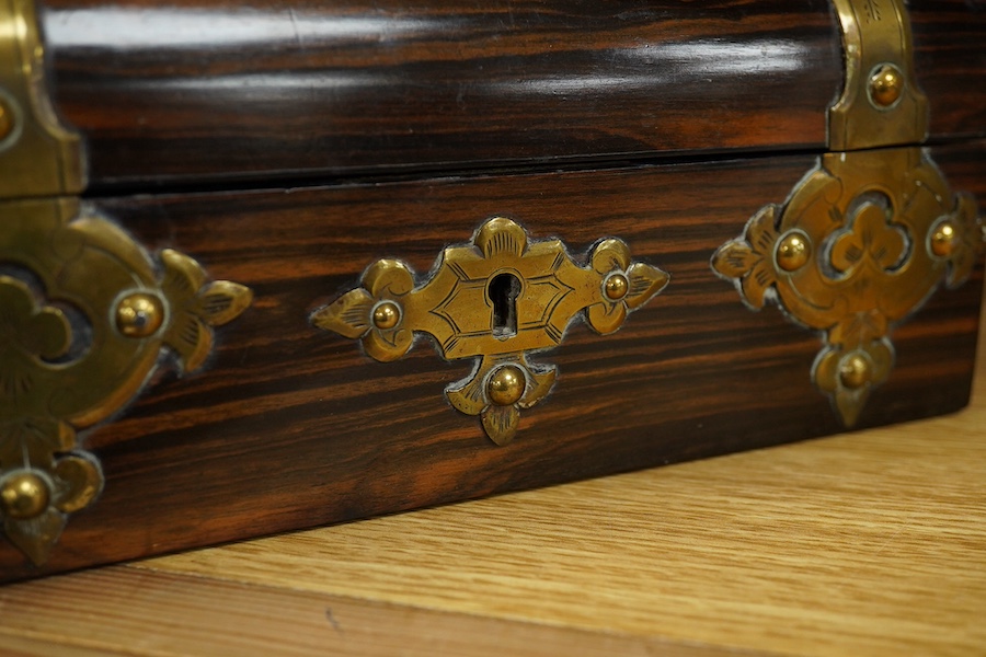 A Victorian coromandel jewellery box with engraved 